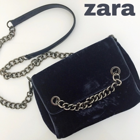 Zara Handbags - Zara Navy Blue Velvet Chain Crossbody
